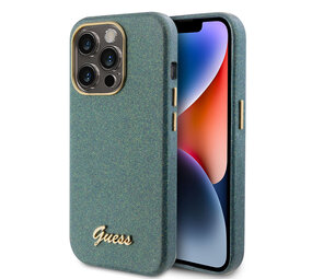 Guess Guess Coque arrière en iPhone 15 Pro - Glitter Glossy Script - Khaki Guess Guess Coque arrière en iPhone 15 Pro - Glitter Glossy Script - Khaki
