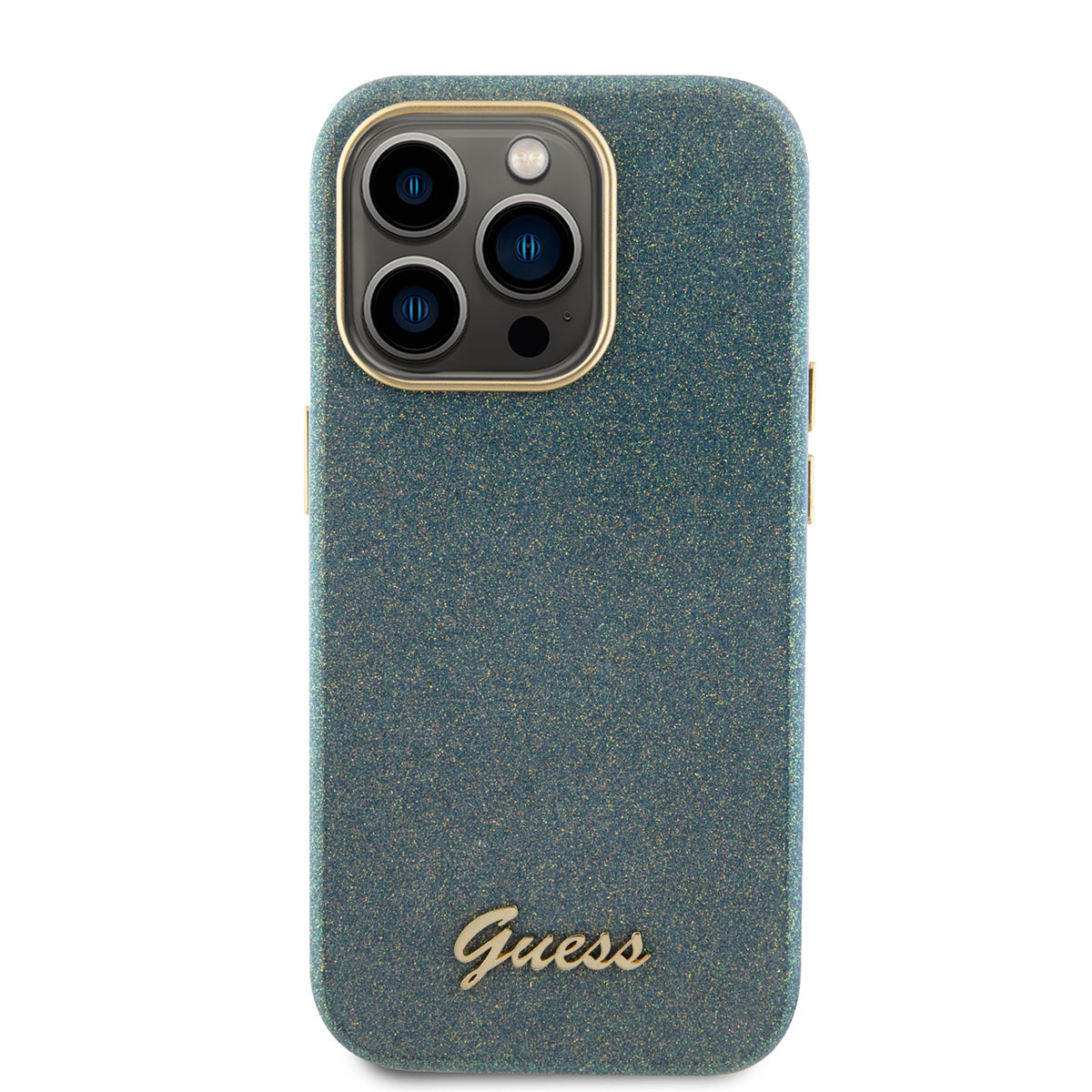Guess Guess iPhone 15 Pro TPU Back Cover hoesje - Glitter Glossy Script - Khaki, foto 3 van 6