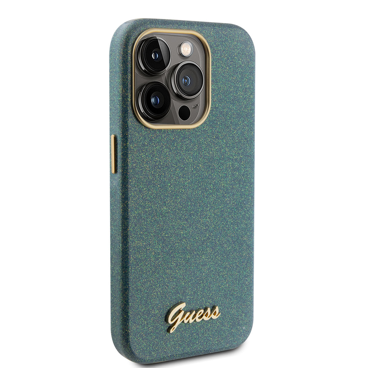 Guess Guess iPhone 15 Pro TPU Back Cover hoesje - Glitter Glossy Script - Khaki, foto 4 van 6