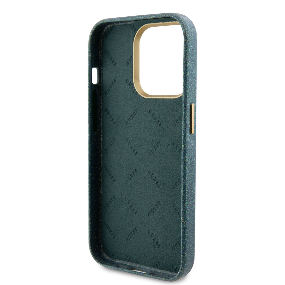 Guess Guess iPhone 15 Pro TPU Back Cover hoesje - Glitter Glossy Script - Khaki, foto 6 van 6