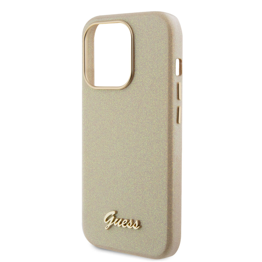 Guess Guess iPhone 15 Pro Silikonhülle - Glitter Glossy Script - Gold Guess Guess iPhone 15 Pro Silikonhülle - Glitter Glossy Script - Gold
