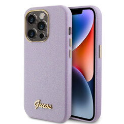 Guess Coque arrière en iPhone 15 Pro - Glitter Glossy Script - Lilas