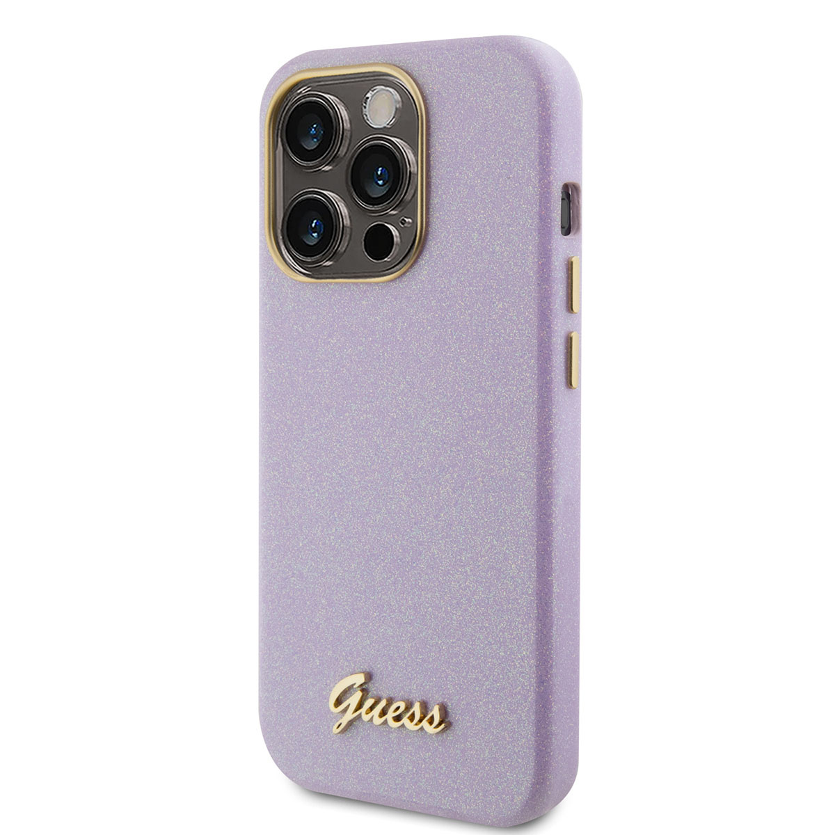 Guess Guess iPhone 15 Pro TPU Back Cover hoesje - Glitter Glossy Script - Lila, foto 2 van 6