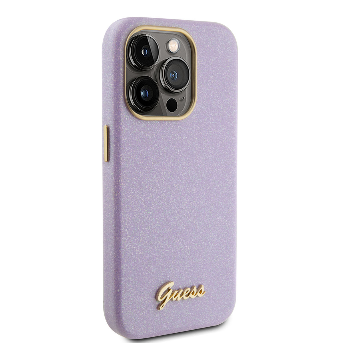 Guess Guess iPhone 15 Pro TPU Back Cover hoesje - Glitter Glossy Script - Lila, foto 4 van 6