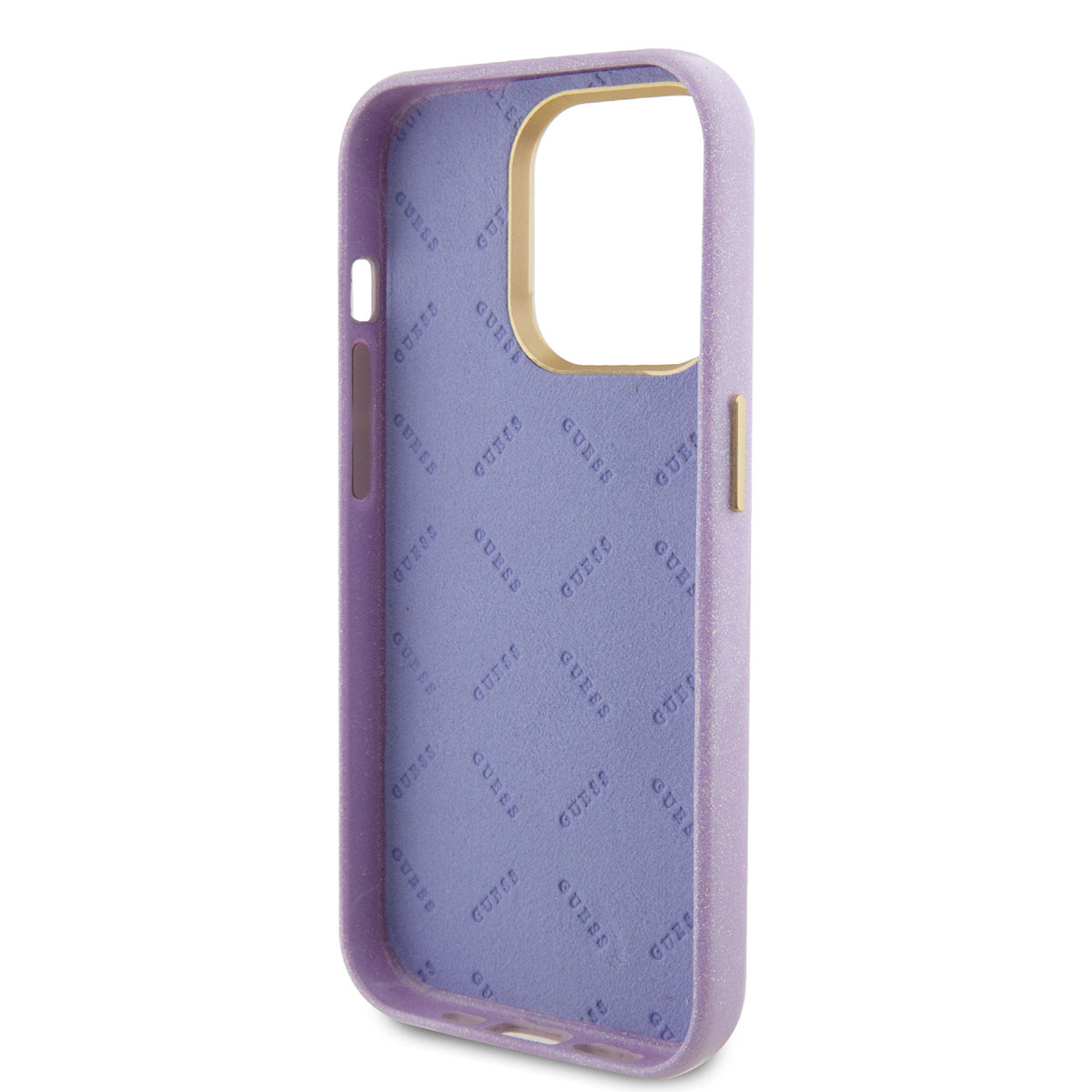 Guess Guess iPhone 15 Pro TPU Back Cover hoesje - Glitter Glossy Script - Lila, foto 6 van 6