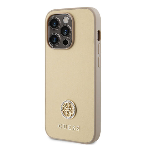 Guess Guess iPhone 15 Pro Silikonhülle - 4G Metal Logo - Strass - Gold Guess Guess iPhone 15 Pro Silikonhülle - 4G Metal Logo - Strass - Gold