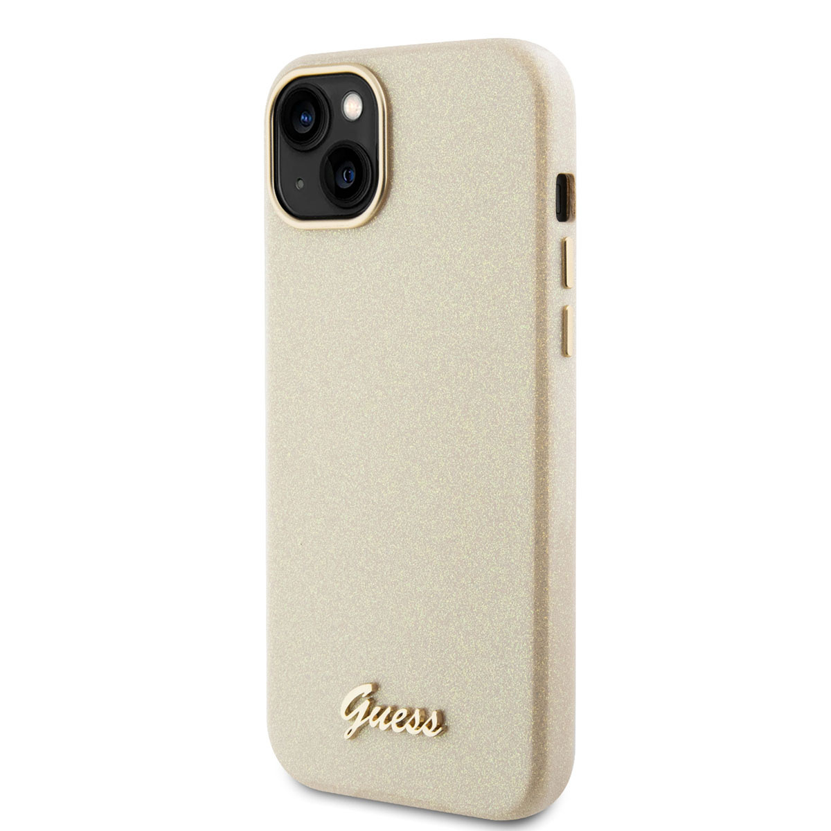 Guess Guess iPhone 15 & 14 Plus TPU Back Cover hoesje - Glitter Glossy Script - Goud, foto 2 van 6