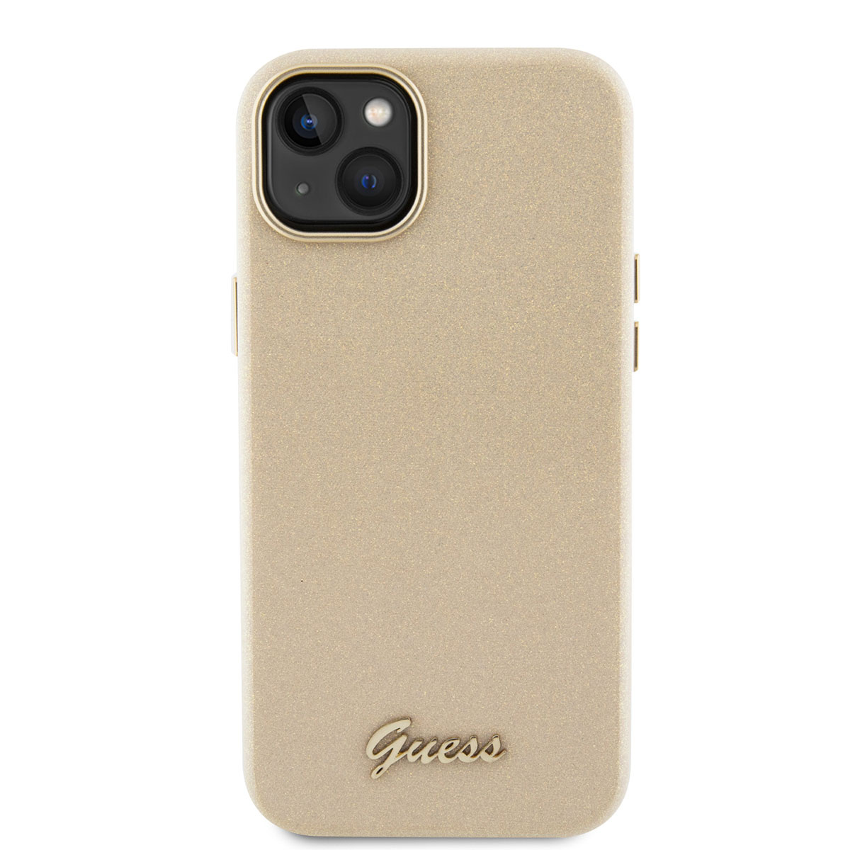 Guess Guess iPhone 15 & 14 Plus TPU Back Cover hoesje - Glitter Glossy Script - Goud, foto 3 van 6