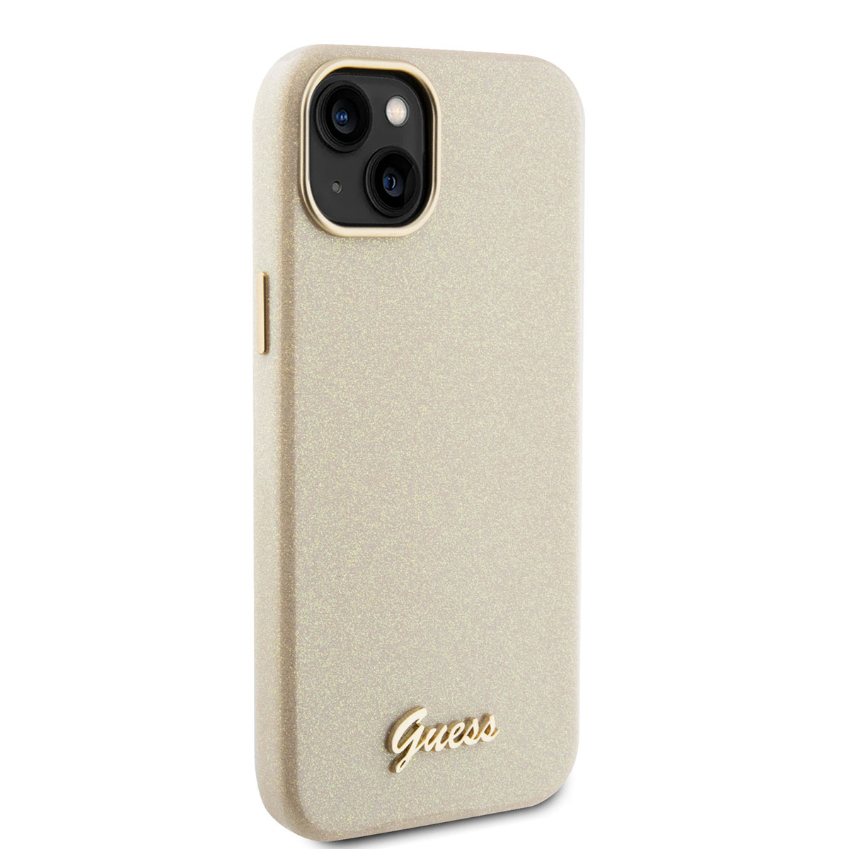 Guess Guess iPhone 15 & 14 Plus TPU Back Cover hoesje - Glitter Glossy Script - Goud, foto 4 van 6