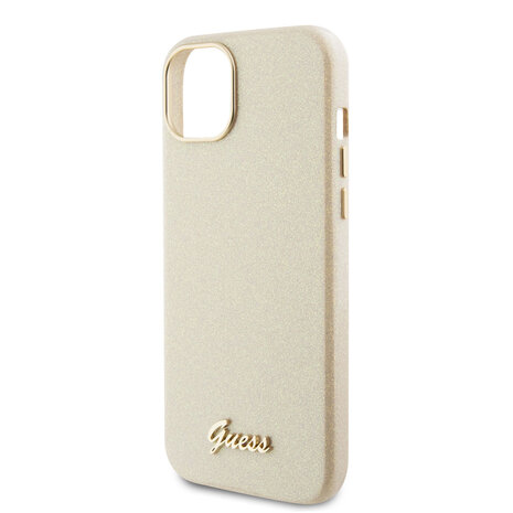 Guess Guess Coque arriere en iPhone 15 & 14 Plus - Glitter Glossy Script - Or Guess Guess Coque arriere en iPhone 15 & 14 Plus - Glitter Glossy Script - Or