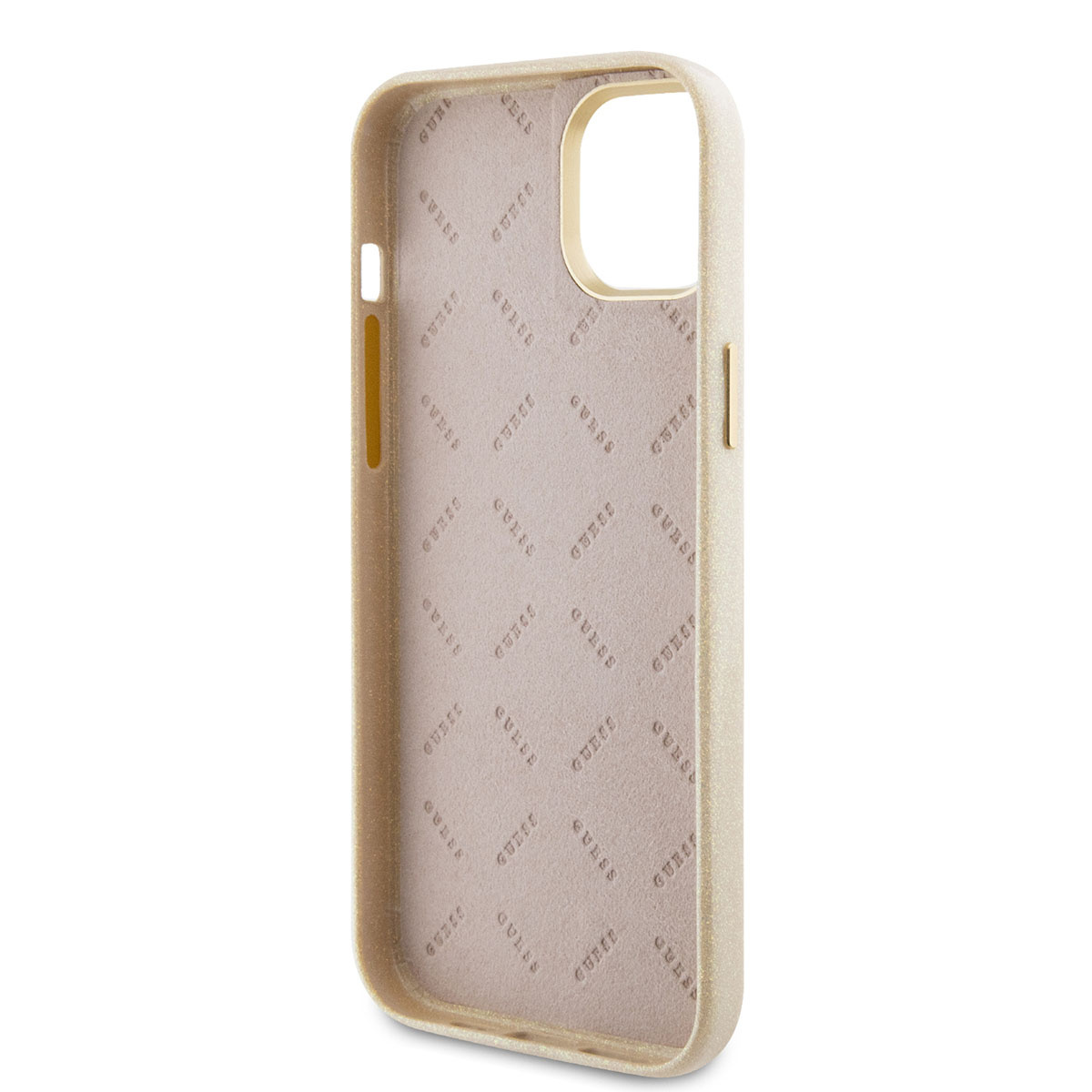 Guess Guess iPhone 15 & 14 Plus TPU Back Cover hoesje - Glitter Glossy Script - Goud, foto 6 van 6