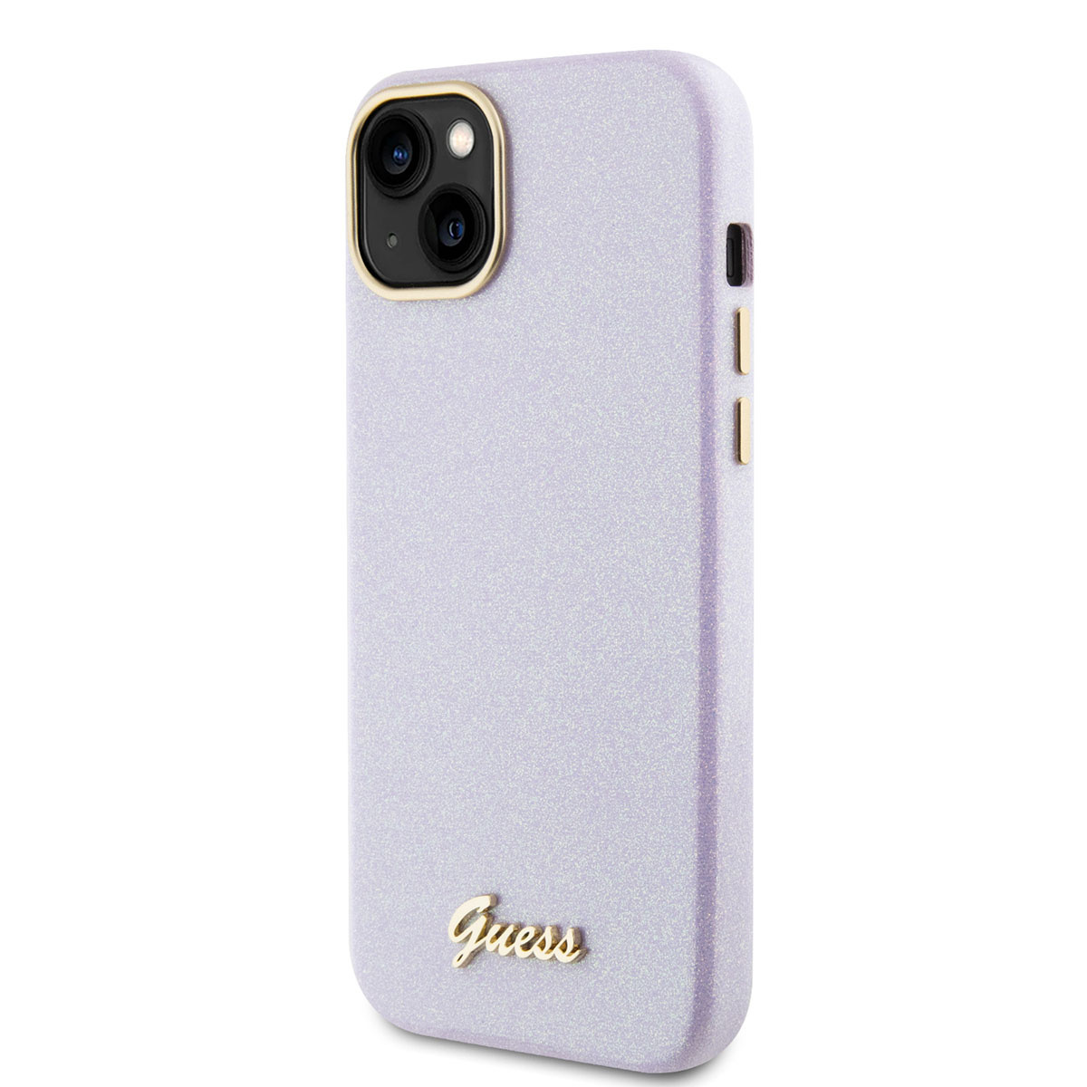 Guess Guess iPhone 15 & 14 Plus TPU Back Cover hoesje - Glitter Glossy Script - Lila, foto 2 van 6
