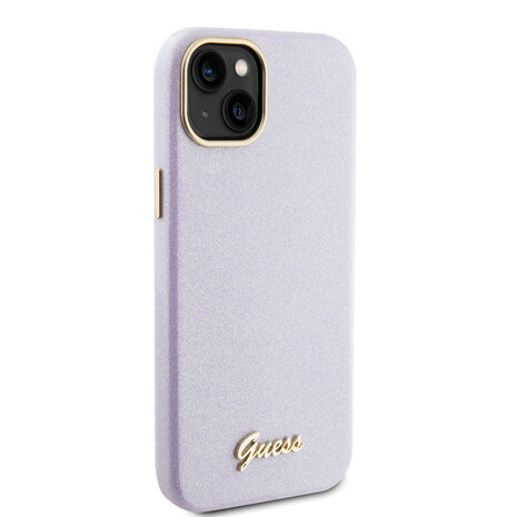 Guess Guess iPhone 15 & 14 Plus TPU Back Cover - Glitter Glossy Script - Lilac Guess Guess iPhone 15 & 14 Plus TPU Back Cover - Glitter Glossy Script - Lilac
