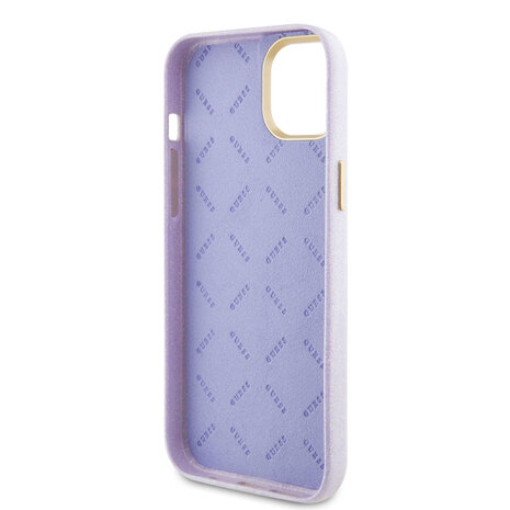 Guess Guess iPhone 15 & 14 Plus TPU Back Cover - Glitter Glossy Script - Lilac Guess Guess iPhone 15 & 14 Plus TPU Back Cover - Glitter Glossy Script - Lilac