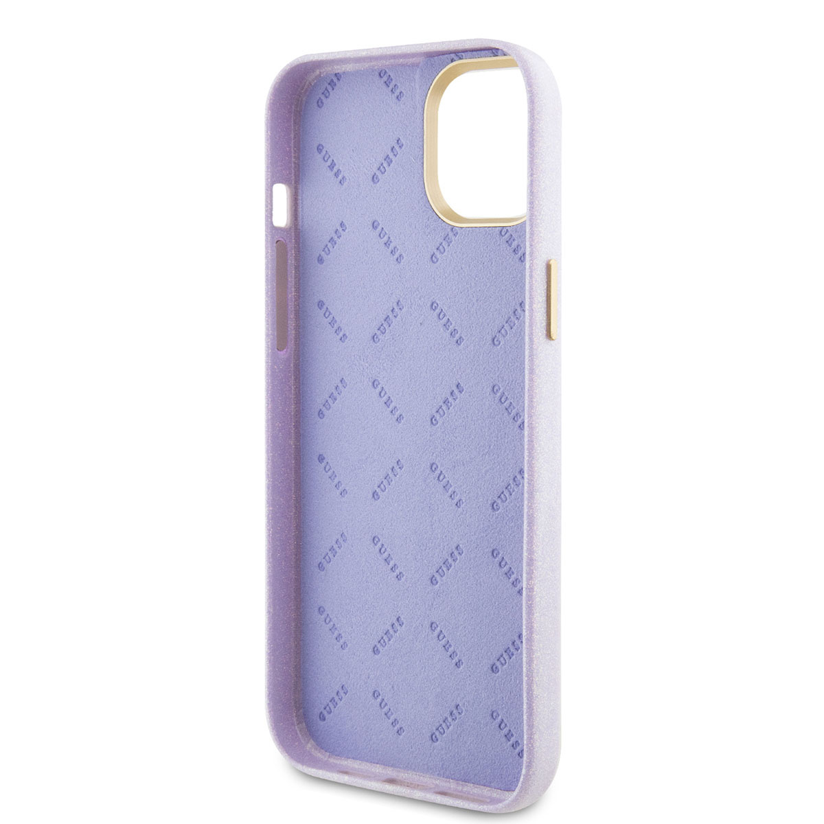 Guess Guess iPhone 15 & 14 Plus TPU Back Cover hoesje - Glitter Glossy Script - Lila, foto 6 van 6