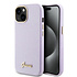 Guess Coque arrière en iPhone 15 - Glitter Glossy Script - Lilas Guess Coque arrière en iPhone 15 - Glitter Glossy Script - Lilas