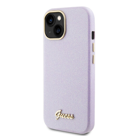 Guess Guess iPhone 15 TPU Back Cover - Glitter Glossy Script - Lilac Guess Guess iPhone 15 TPU Back Cover - Glitter Glossy Script - Lilac