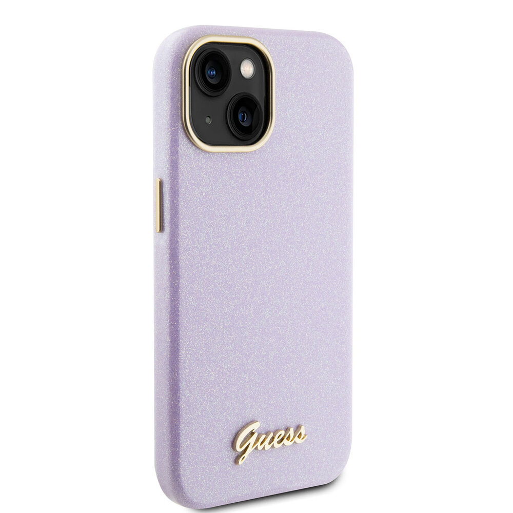 Guess Guess iPhone 15 TPU Back Cover - Glitter Glossy Script - Lilac Guess Guess iPhone 15 TPU Back Cover - Glitter Glossy Script - Lilac