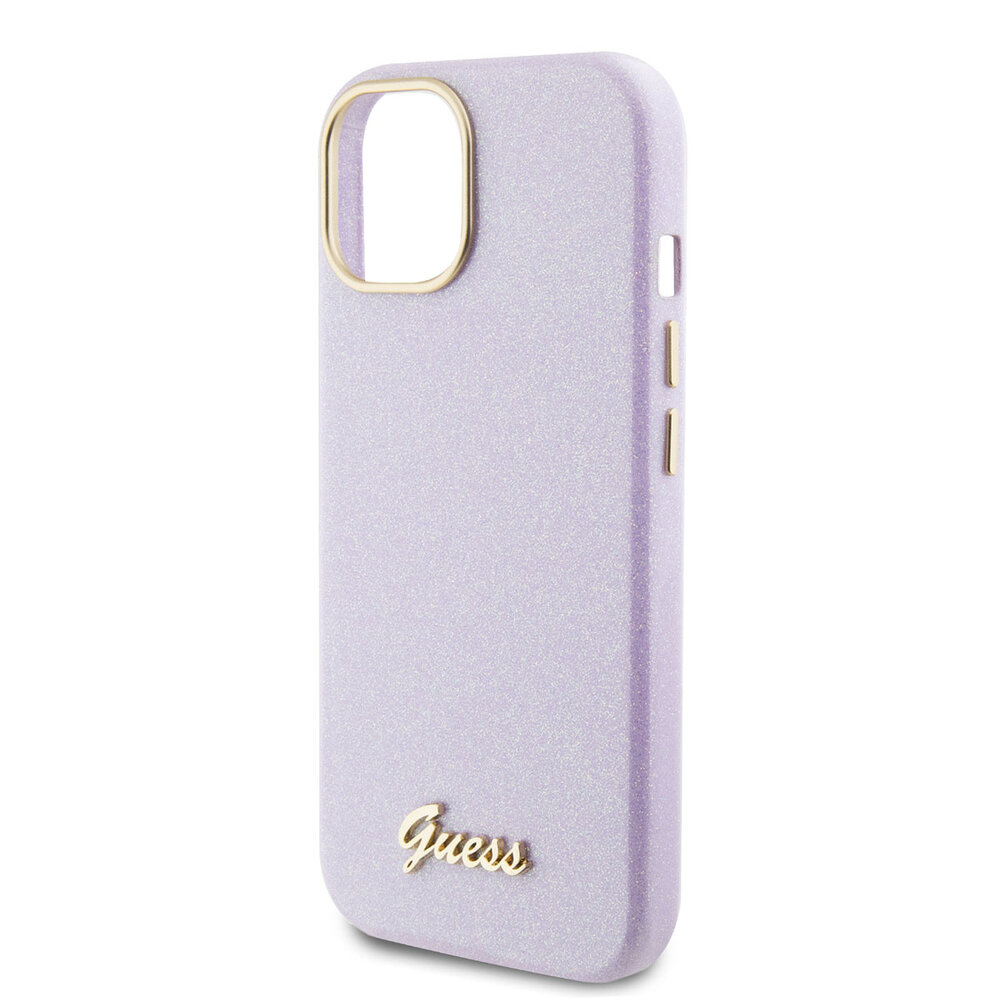 Guess Guess iPhone 15 Silikonhülle - Glitter Glossy Script - Lila Guess Guess iPhone 15 Silikonhülle - Glitter Glossy Script - Lila