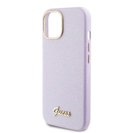 Guess Guess iPhone 15 TPU Back Cover - Glitter Glossy Script - Lilac Guess Guess iPhone 15 TPU Back Cover - Glitter Glossy Script - Lilac