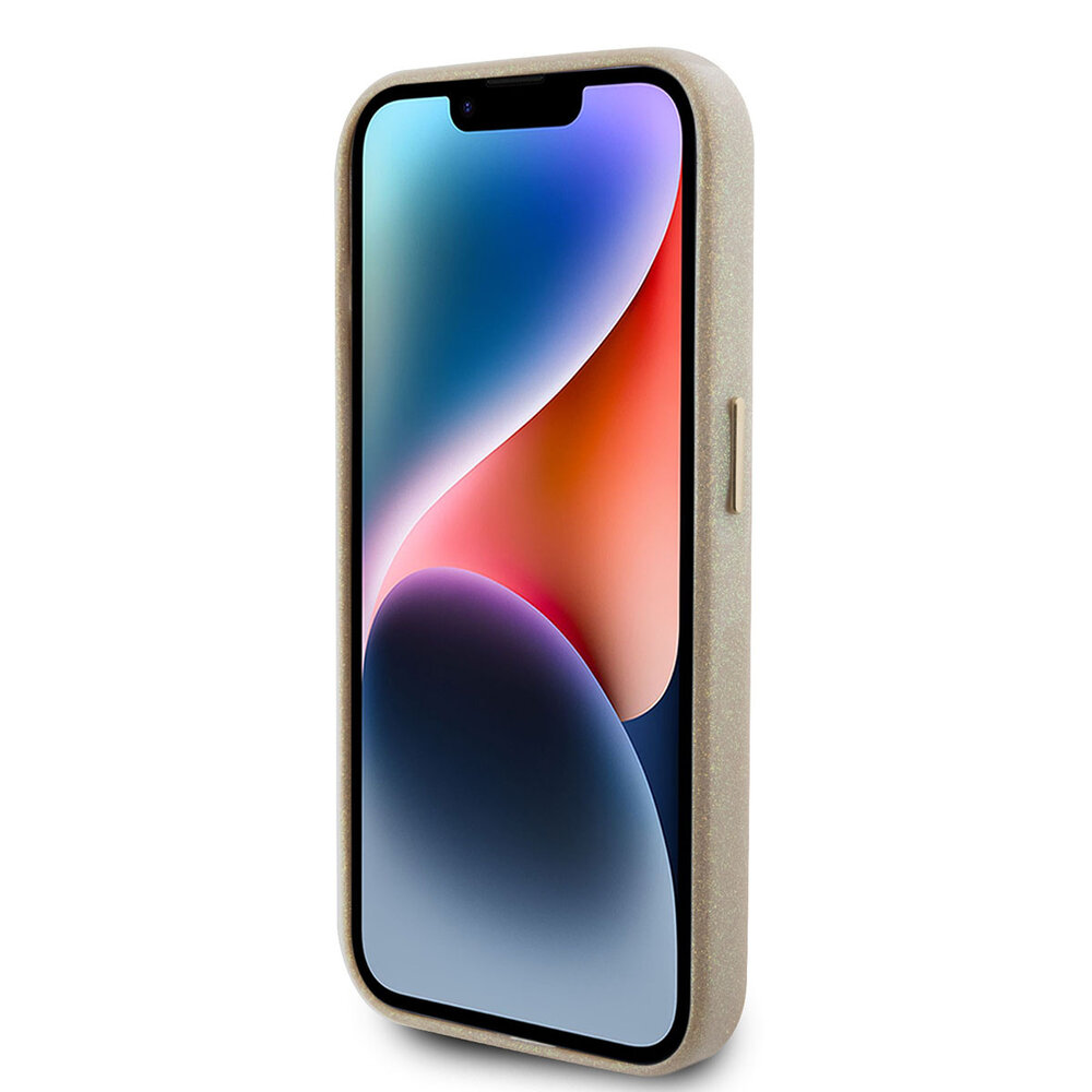 Guess Guess Coque arrière en iPhone 15 Pro - Glitter Glossy Script - Or Guess Guess Coque arrière en iPhone 15 Pro - Glitter Glossy Script - Or