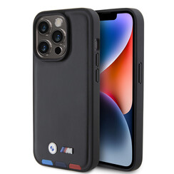 BMW Coque arrière en iPhone 15 Pro - Genuine Leather - Tricolor Stamp - Noir