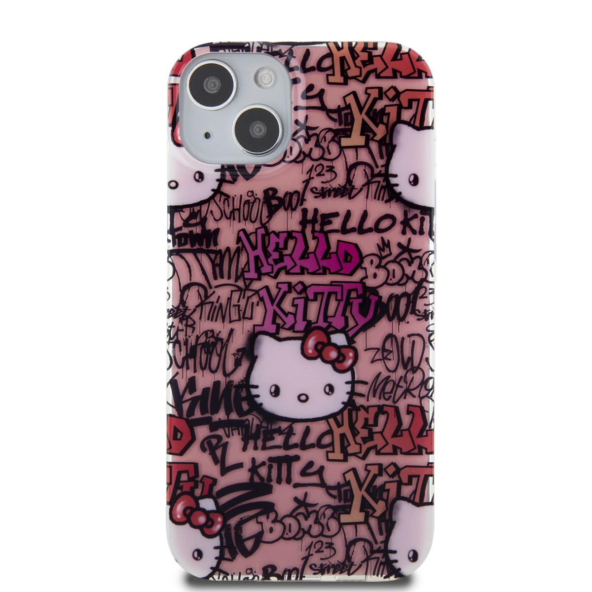 Hello Kitty Hello Kitty iPhone 15 & 14 Plus TPU Back Cover hoesje - Graffiti Tags - Roze, foto 3 van 6