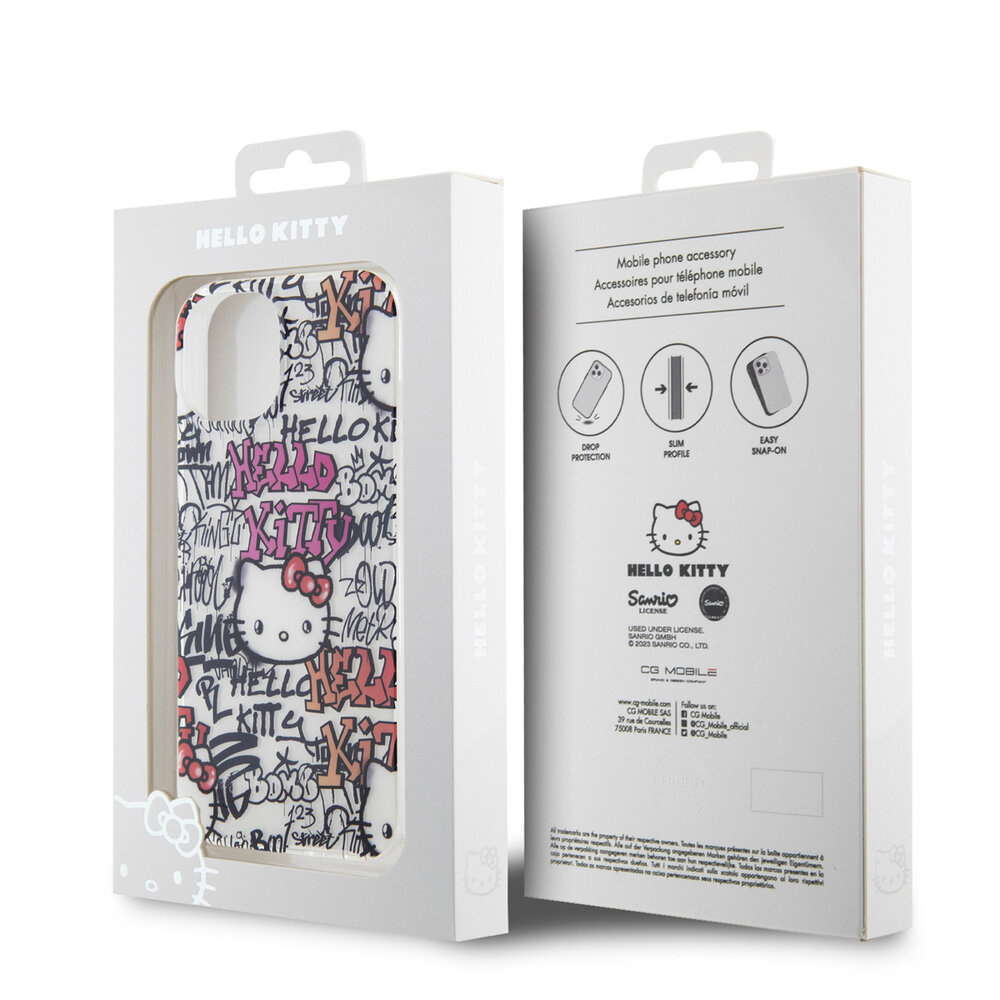 Hello Kitty Hello Kitty iPhone 15 TPU Back Cover - Graffiti Tags - White Hello Kitty Hello Kitty iPhone 15 TPU Back Cover - Graffiti Tags - White