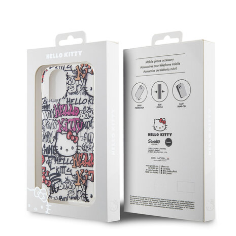 Hello Kitty Hello Kitty iPhone 15 TPU Back Cover - Graffiti Tags - White Hello Kitty Hello Kitty iPhone 15 TPU Back Cover - Graffiti Tags - White