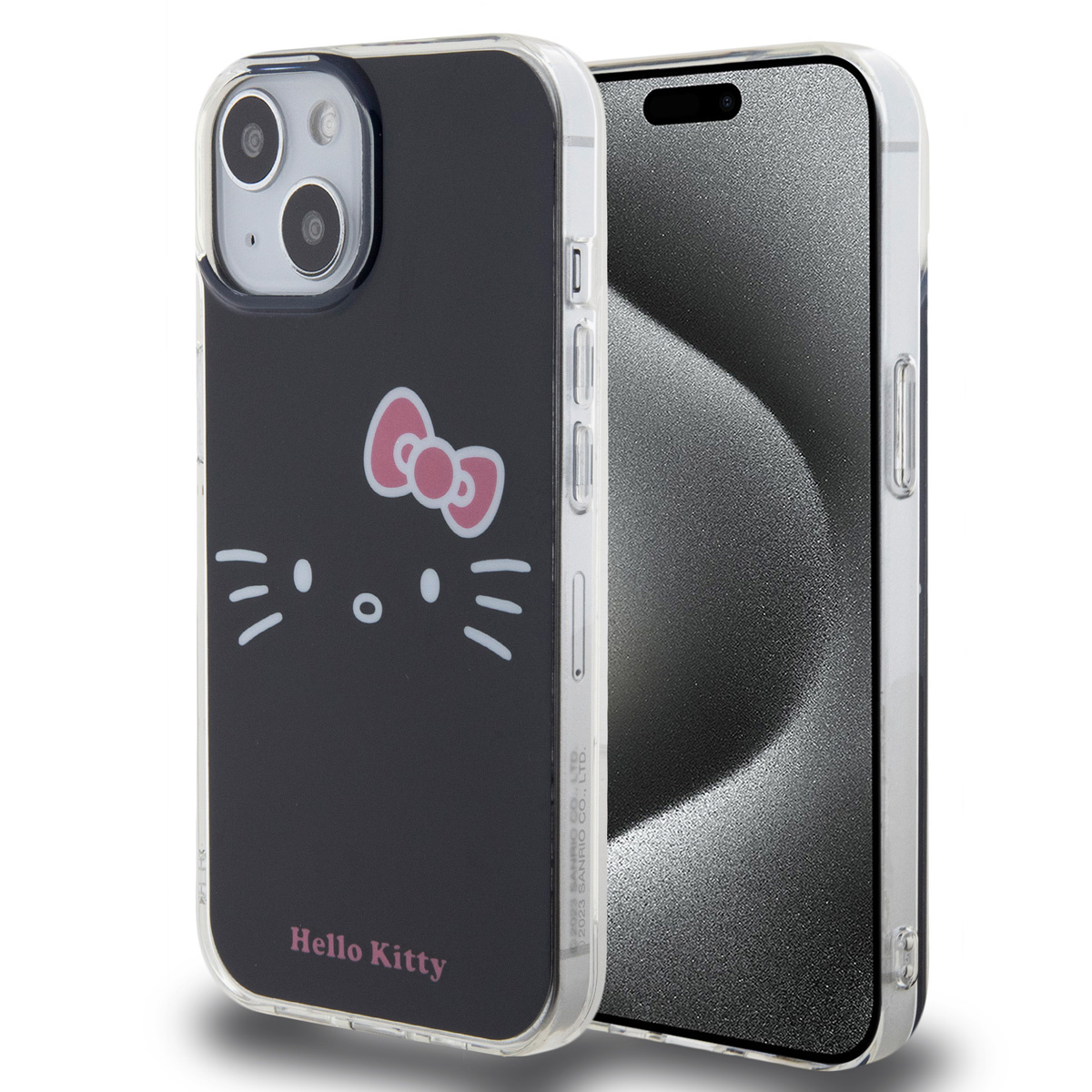 Hello Kitty Hello Kitty iPhone 15 TPU Back Cover hoesje - Kitty Face - Zwart