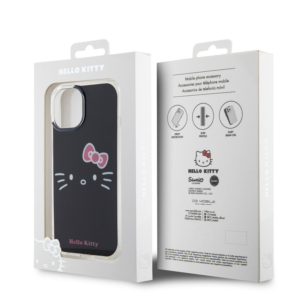 Hello Kitty Hello Kitty Coque arrière en iPhone 15 - Kitty Face - Noir Hello Kitty Hello Kitty Coque arrière en iPhone 15 - Kitty Face - Noir