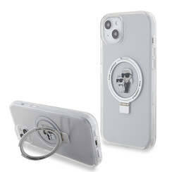 Karl Lagerfeld Coque arriere en iPhone 15 & 14 Plus - Magsafe compatible - Ringstand - K&C - Blanc