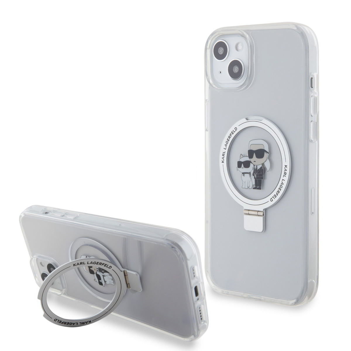 Karl Lagerfeld Karl Lagerfeld iPhone 15 & 14 Plus Hardcase hoesje - Magsafe compatible - Ringstand - K&C - Wit