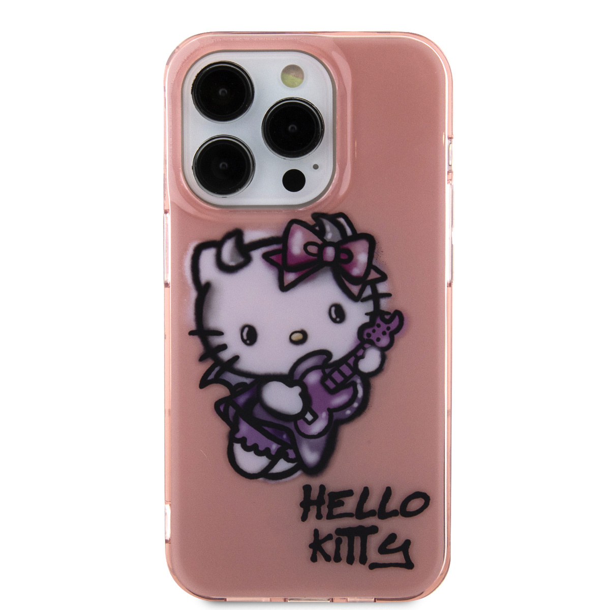 Hello Kitty Hello Kitty iPhone 14 Pro Max TPU Back Cover hoesje - Graffiti Guitar - Roze, foto 3 van 6