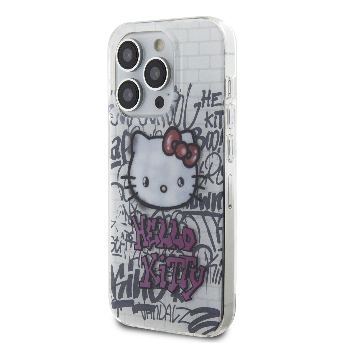 Hello Kitty Hello Kitty iPhone 14 Pro Max TPU Back Cover hoesje - Graffiti Kitty on bricks - Wit, foto 2 van 6