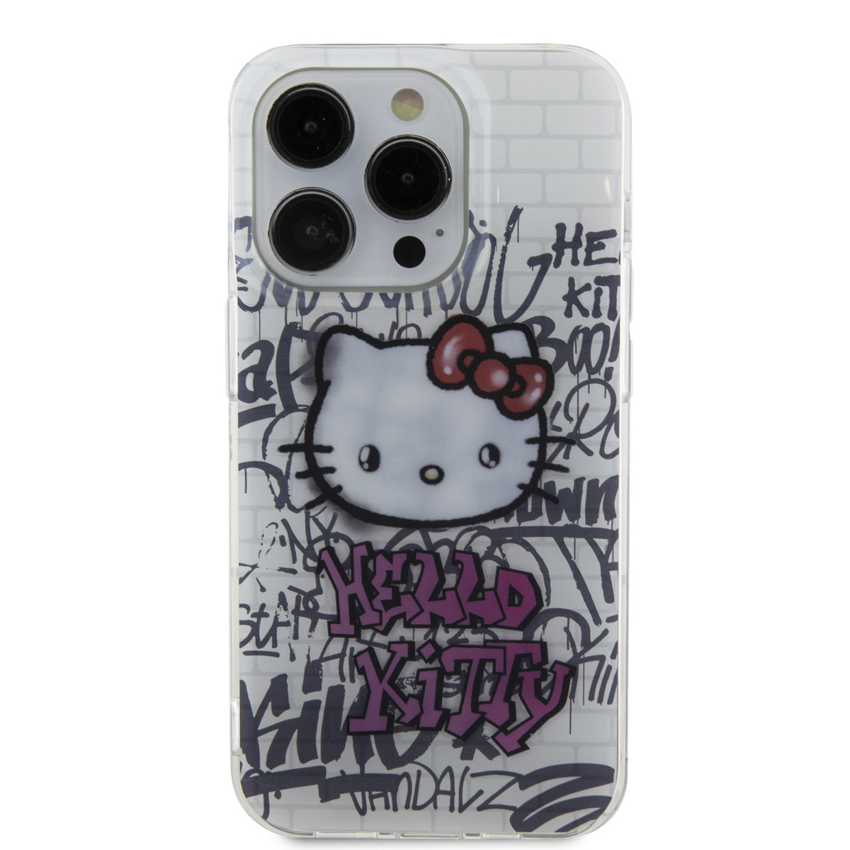 Hello Kitty Hello Kitty iPhone 14 Pro Max TPU Back Cover hoesje - Graffiti Kitty on bricks - Wit, foto 3 van 6