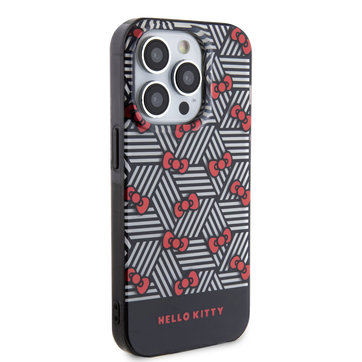 Hello Kitty Hello Kitty iPhone 14 Pro Max TPU Back Cover hoesje - Bow Pattern - Stripes - Zwart, foto 4 van 6