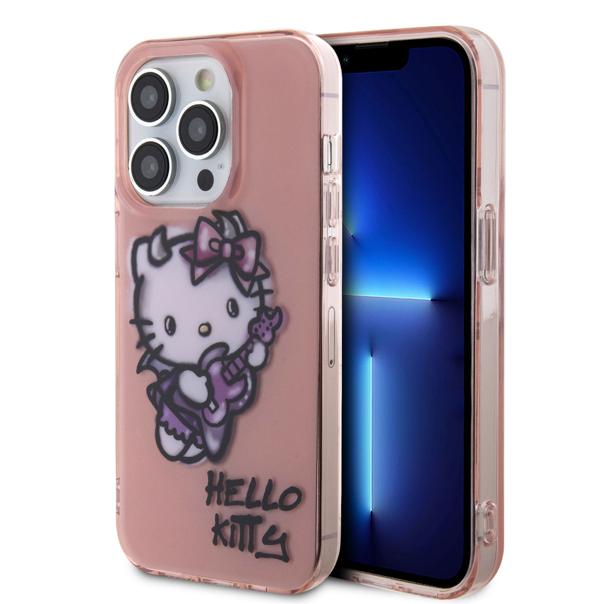 Hello Kitty Hello Kitty iPhone 15 Pro Max TPU Back Cover hoesje - Graffiti Guitar - Roze