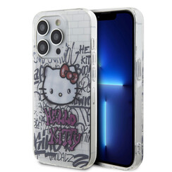 Hello Kitty iPhone 15 Pro Max TPU Back Cover - Graffiti Kitty on bricks - White