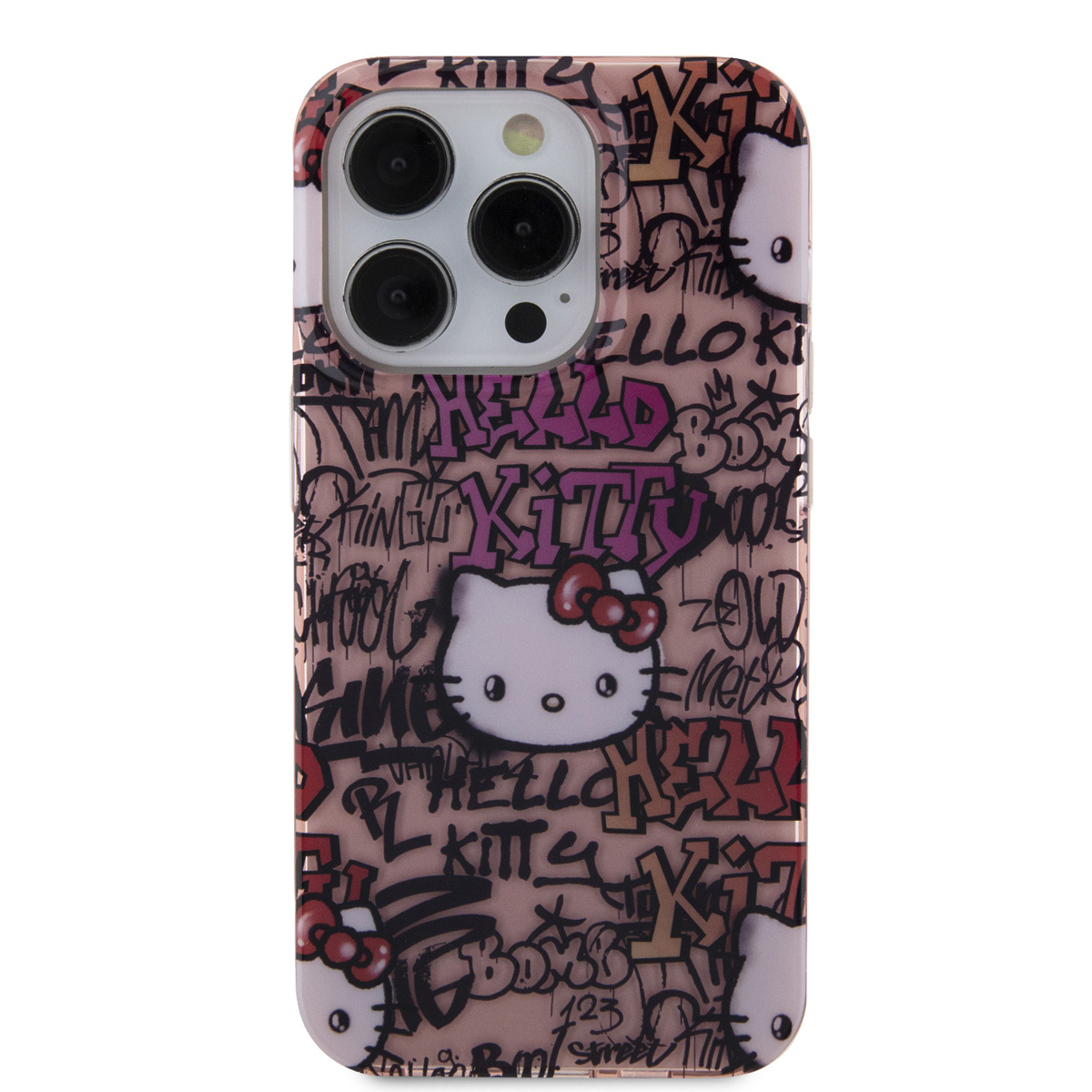 Hello Kitty Hello Kitty iPhone 15 Pro Max TPU Back Cover hoesje - Graffiti Tags - Roze, foto 3 van 6