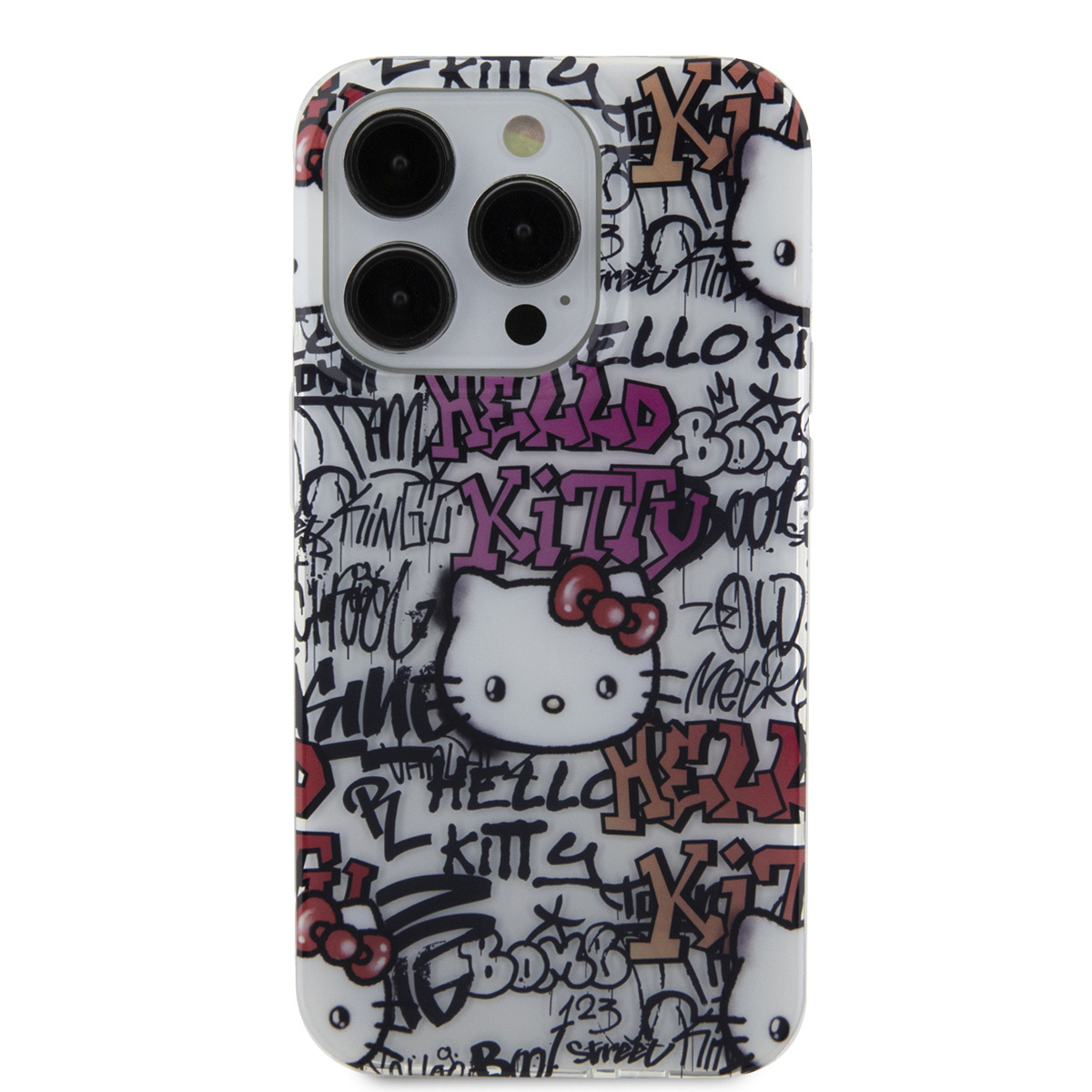 Hello Kitty Hello Kitty iPhone 15 Pro Max TPU Back Cover hoesje - Graffiti Tags - Wit, foto 3 van 6