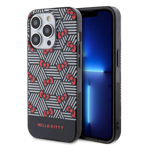 Hello Kitty Hello Kitty iPhone 15 Pro Max TPU Back Cover hoesje - Bow Pattern - Stripes - Zwart Hello Kitty Hello Kitty iPhone 15 Pro Max TPU Back Cover hoesje - Bow Pattern - Stripes - Zwart