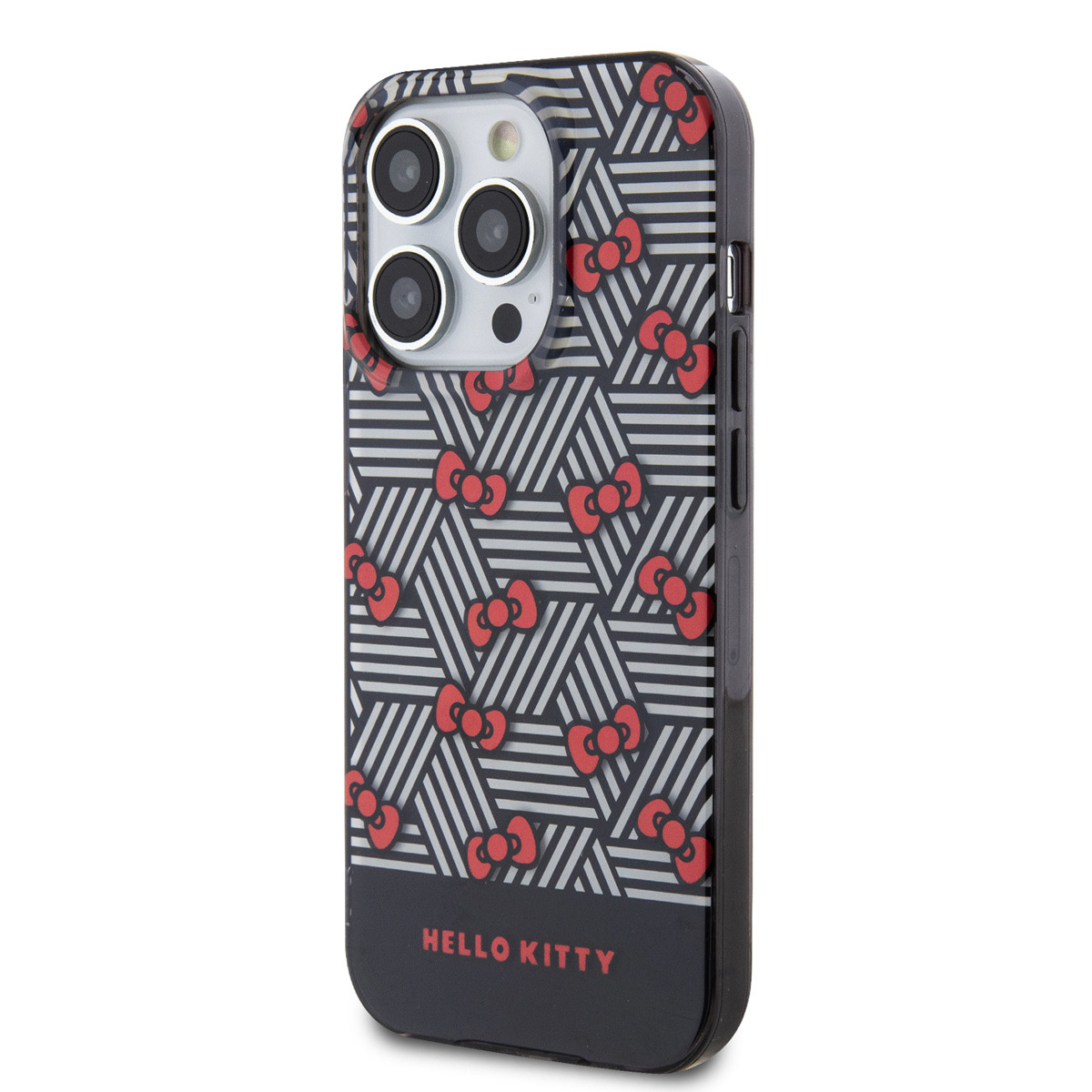 Hello Kitty Hello Kitty iPhone 15 Pro Max TPU Back Cover hoesje - Bow Pattern - Stripes - Zwart, foto 2 van 6