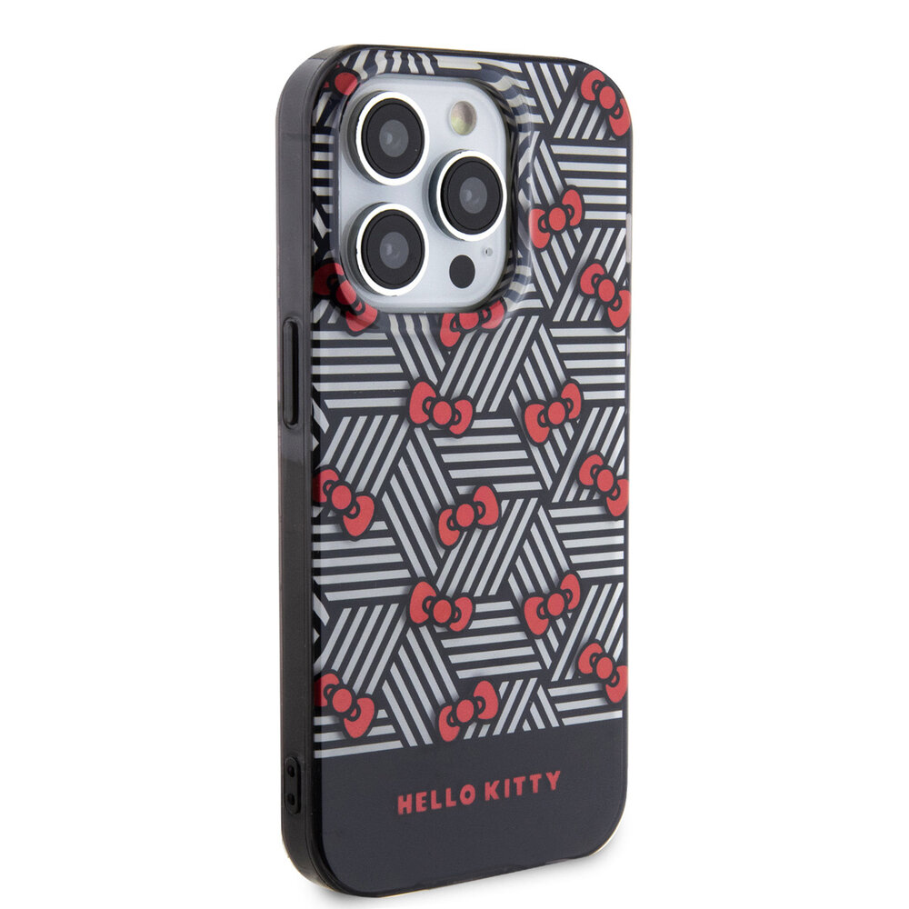 Hello Kitty Hello Kitty iPhone 15 Pro Max TPU Back Cover hoesje - Bow Pattern - Stripes - Zwart Hello Kitty Hello Kitty iPhone 15 Pro Max TPU Back Cover hoesje - Bow Pattern - Stripes - Zwart