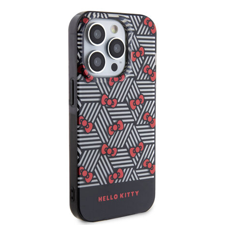 Hello Kitty Hello Kitty iPhone 15 Pro Max TPU Back Cover hoesje - Bow Pattern - Stripes - Zwart Hello Kitty Hello Kitty iPhone 15 Pro Max TPU Back Cover hoesje - Bow Pattern - Stripes - Zwart