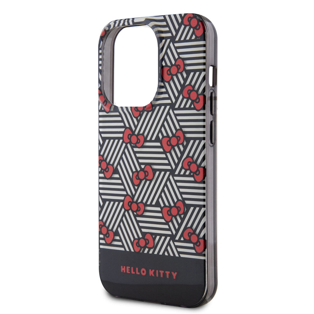 Hello Kitty Hello Kitty iPhone 15 Pro Max TPU Back Cover hoesje - Bow Pattern - Stripes - Zwart Hello Kitty Hello Kitty iPhone 15 Pro Max TPU Back Cover hoesje - Bow Pattern - Stripes - Zwart