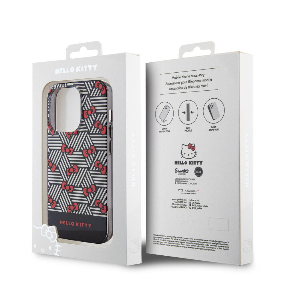 Hello Kitty Hello Kitty iPhone 15 Pro Max TPU Back Cover hoesje - Bow Pattern - Stripes - Zwart Hello Kitty Hello Kitty iPhone 15 Pro Max TPU Back Cover hoesje - Bow Pattern - Stripes - Zwart