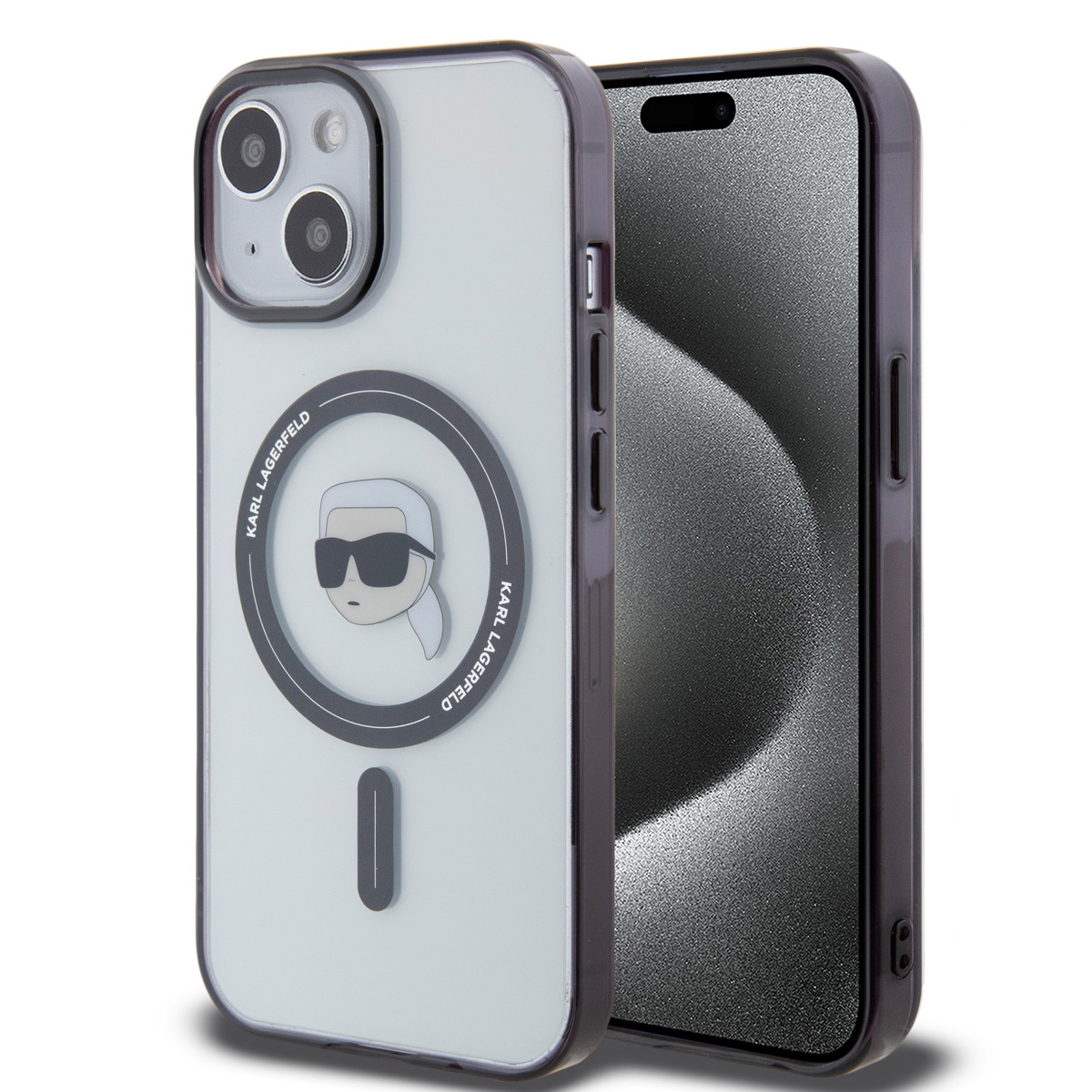 Karl Lagerfeld Karl Lagerfeld iPhone 15 & 14 Plus Hardcase hoesje - Magsafe compatible - Karl's Head - Transparant