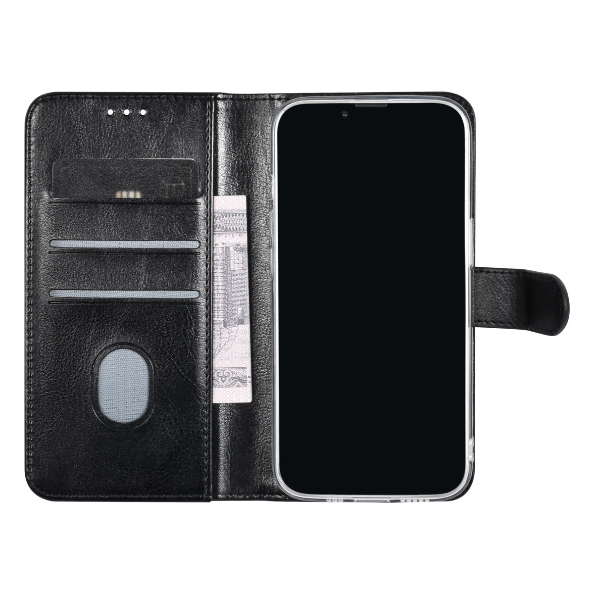 UNIQ Accessory UNIQ Accessory iPhone 14 & 13 Book Case hoesje - Pasjeshouder voor 3 pasjes - Magneetsluiting - Hanger - Zwart, foto 2 van 6