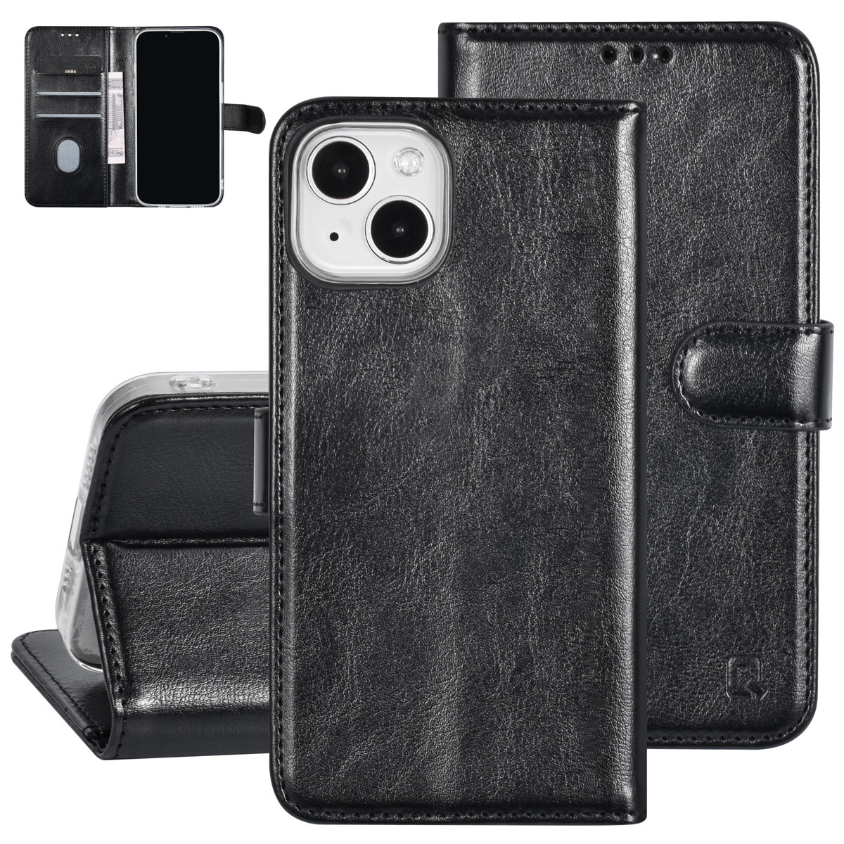 UNIQ Accessory UNIQ Accessory iPhone 14 & 13 Book Case hoesje - Pasjeshouder voor 3 pasjes - Magneetsluiting - Hanger - Zwart, foto 6 van 6